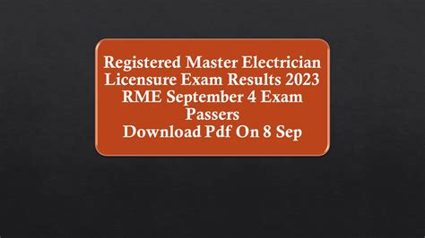 RME Passers: September 2023 Registered Master Electrician board exa.